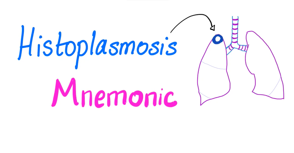 Histoplasmosis" in blue text, "Mnemonic" in pink, with an arrow pointing to drawn lungs